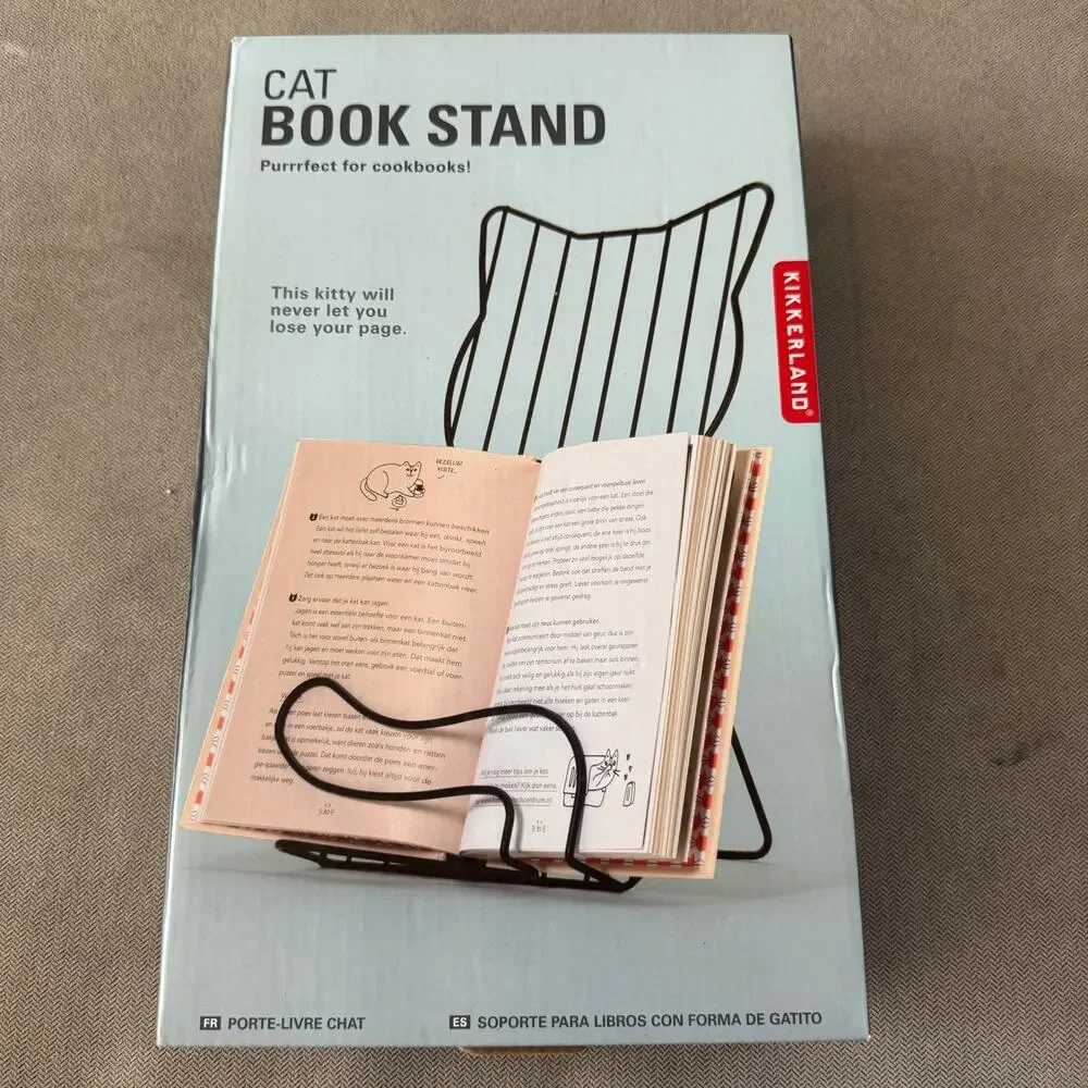 Kikkerland Cat Book Stand Black Metal Cookbook Recipe Holder NEW in Box